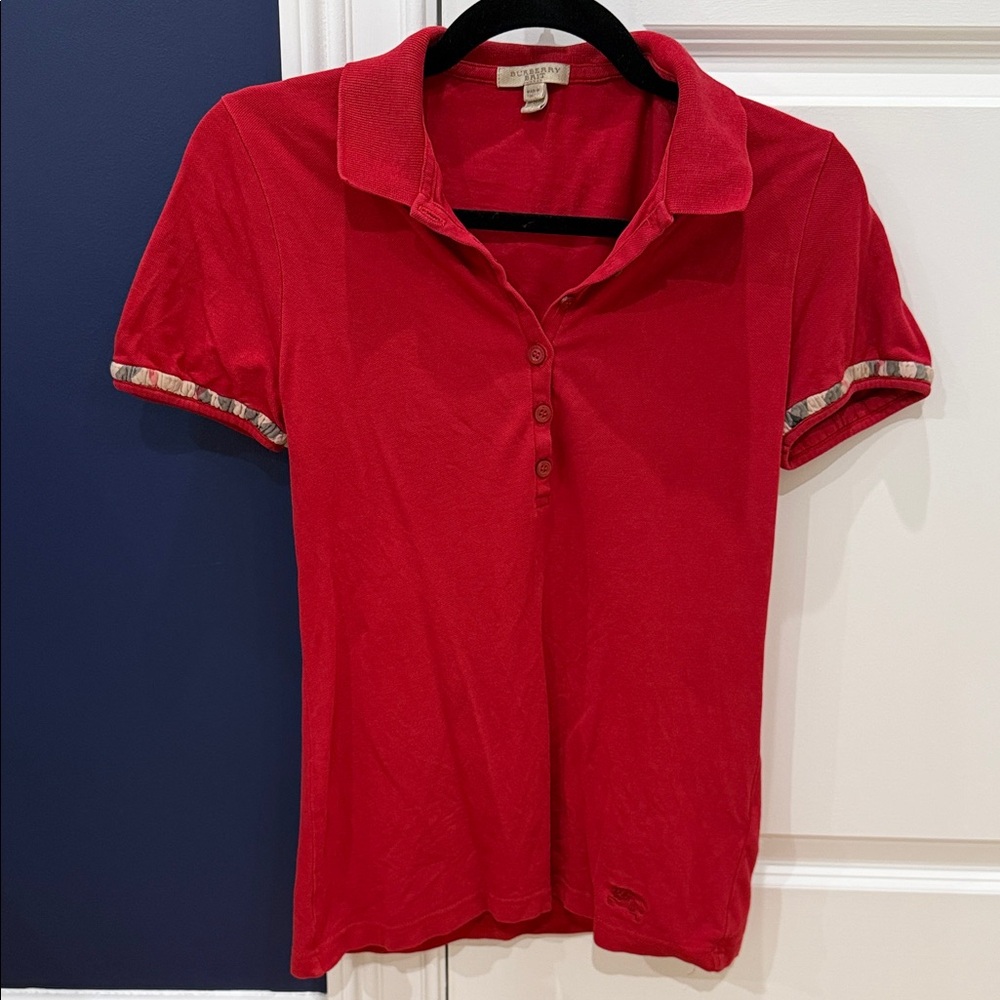 Burberry Red Polo Shirt with Collared Placket